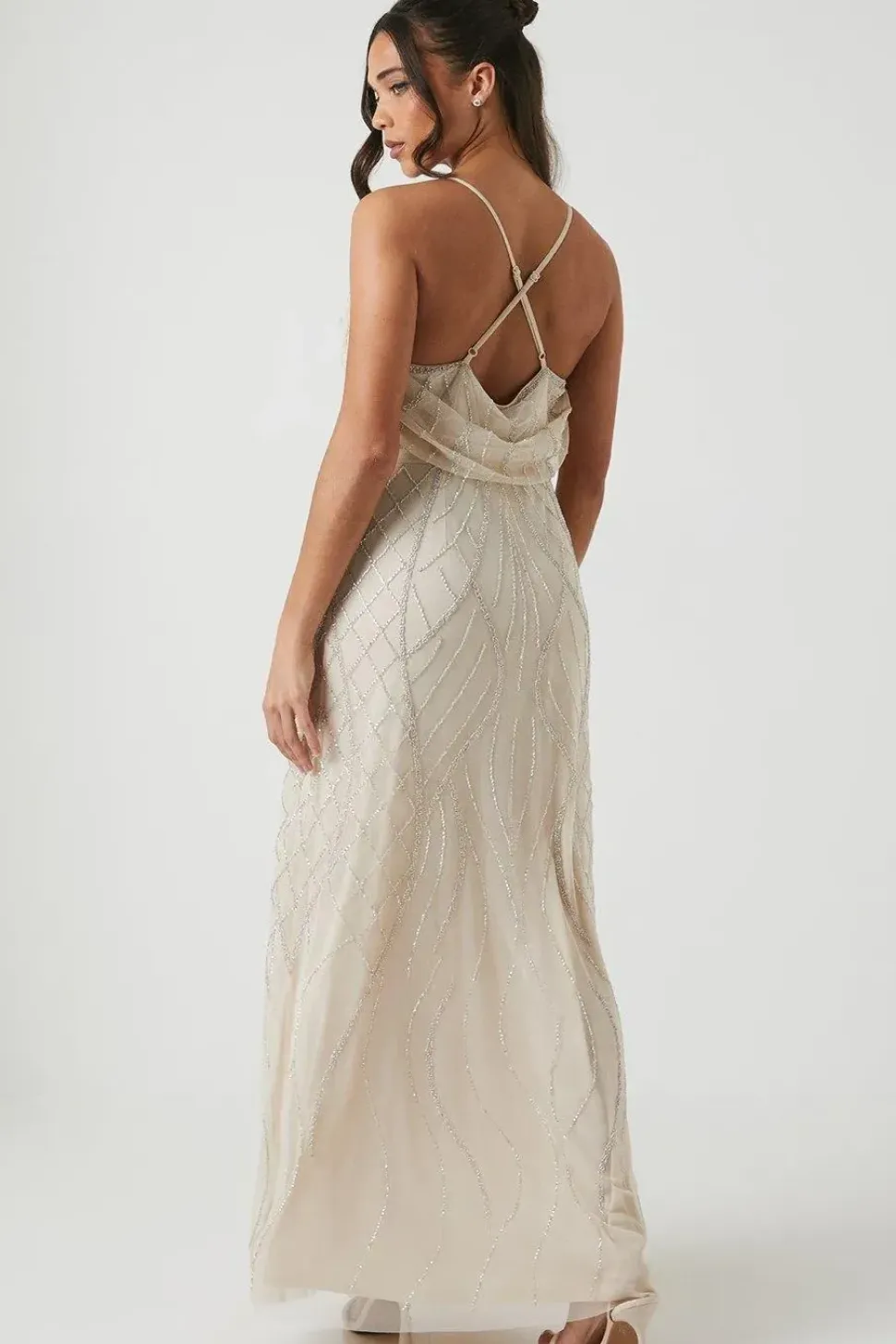 Petite Cowl Embellished Bridesmaid Maxi Dress