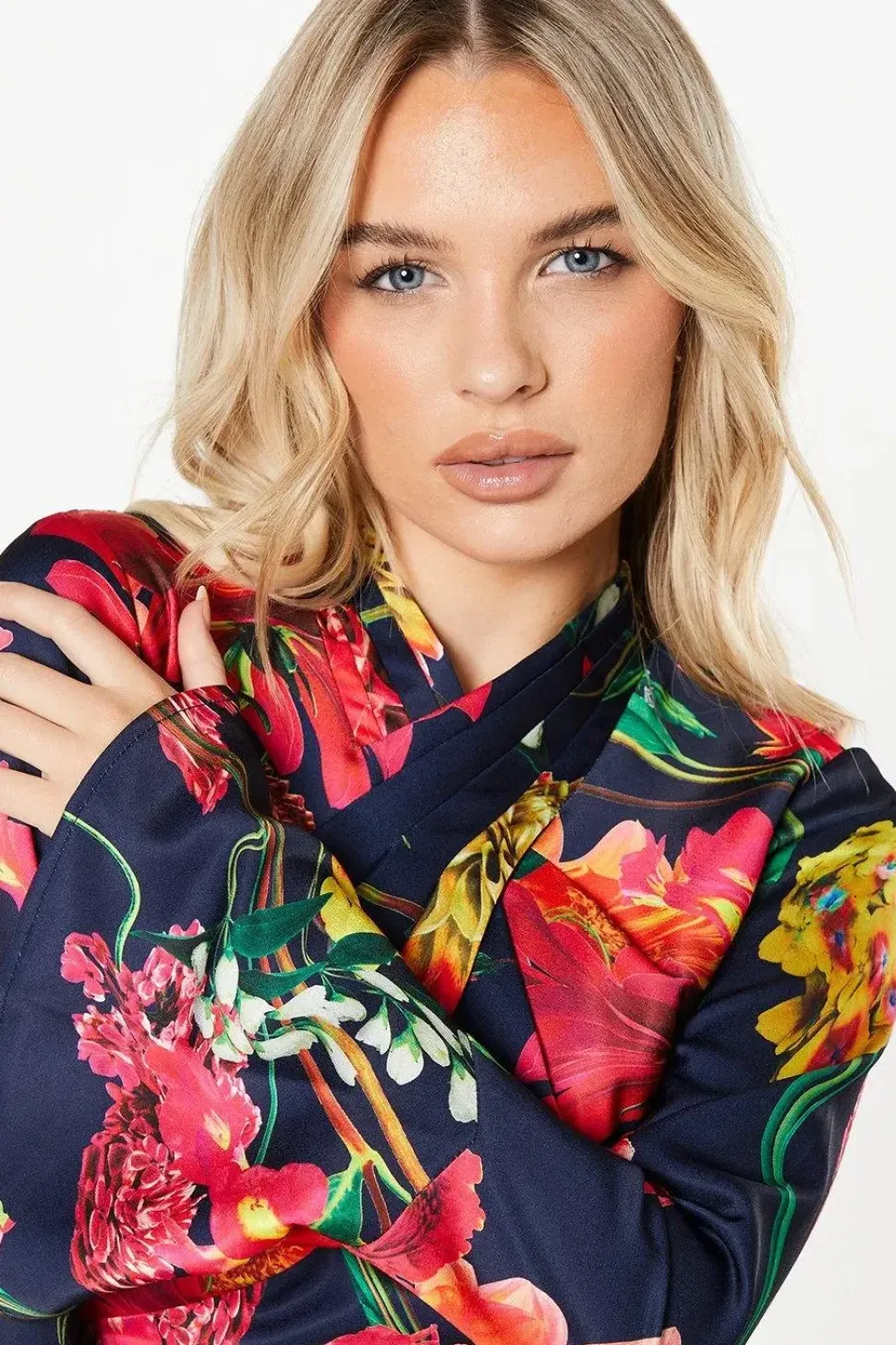 Petite Cross Neck Printed Midi Wedding Guest Dress