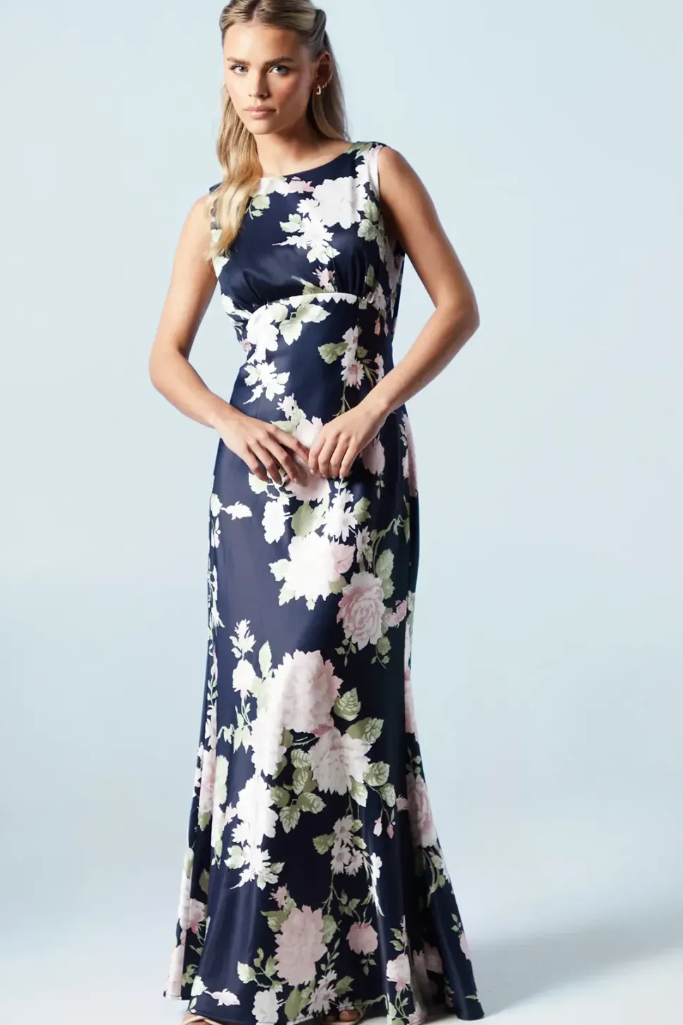 Petite Dahlia Floral Printed Cowl Back Bridesmaids Dress
