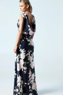 Petite Dahlia Floral Printed Cowl Back Bridesmaids Dress