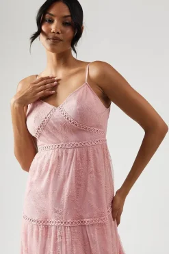 Petite Delicate Lace Trim Strappy Maxi Bridesmaids Dress