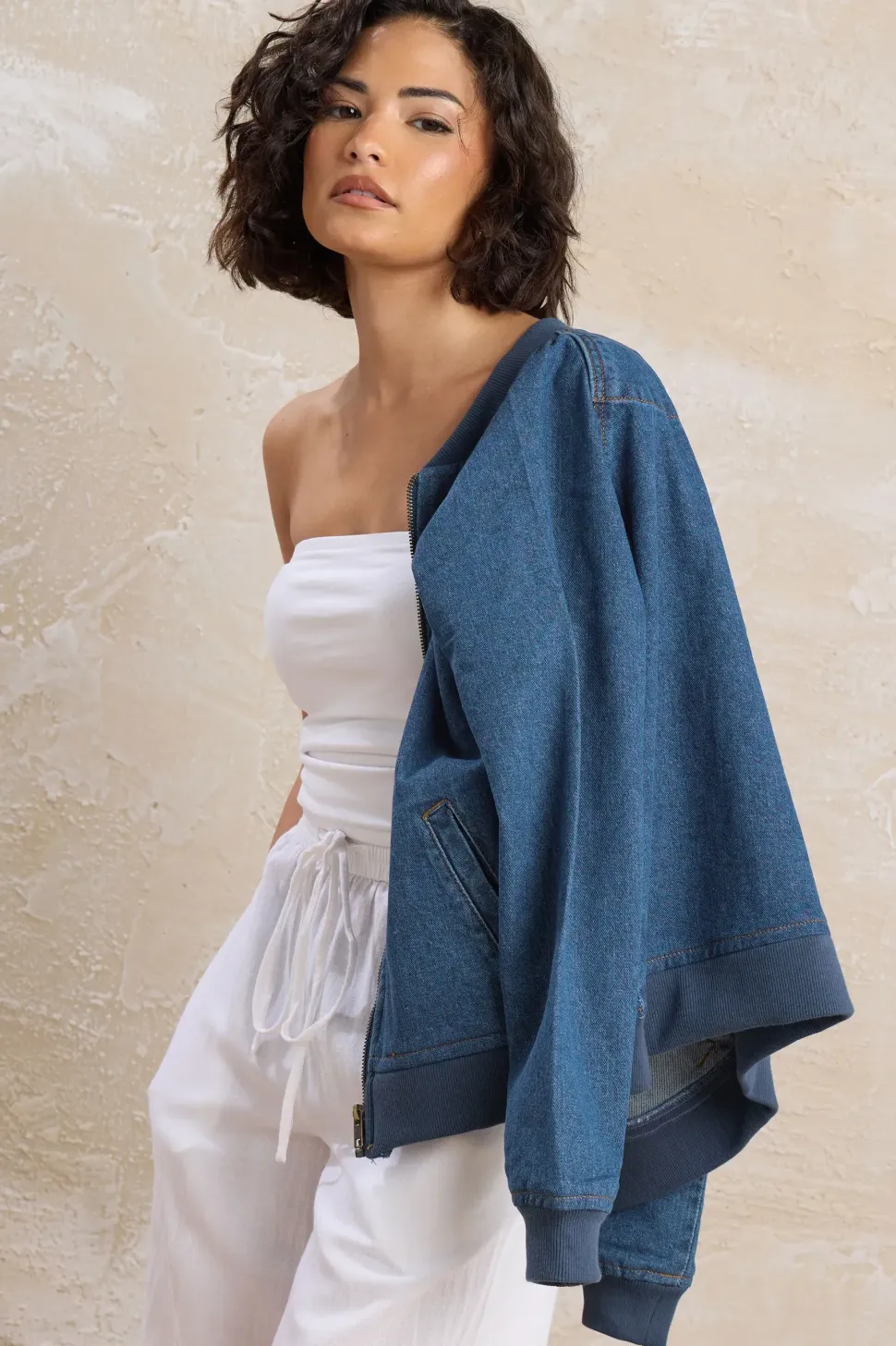 Petite Denim Bomber Jacket