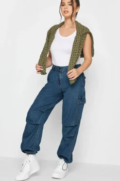 Petite Denim Parachute Trousers