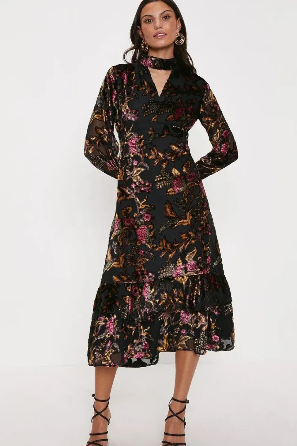 Petite Devore High Neck Keyhole Maxi Dress