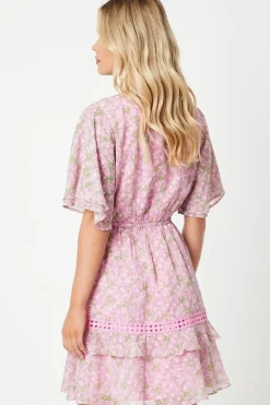 Petite Ditsy Dobby Chiffon Trim Insert Skater Dress