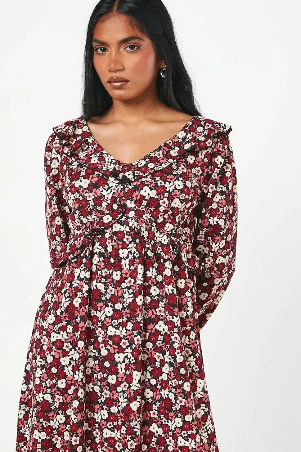 Petite Ditsy Floral Ruffle Front Midi Dress