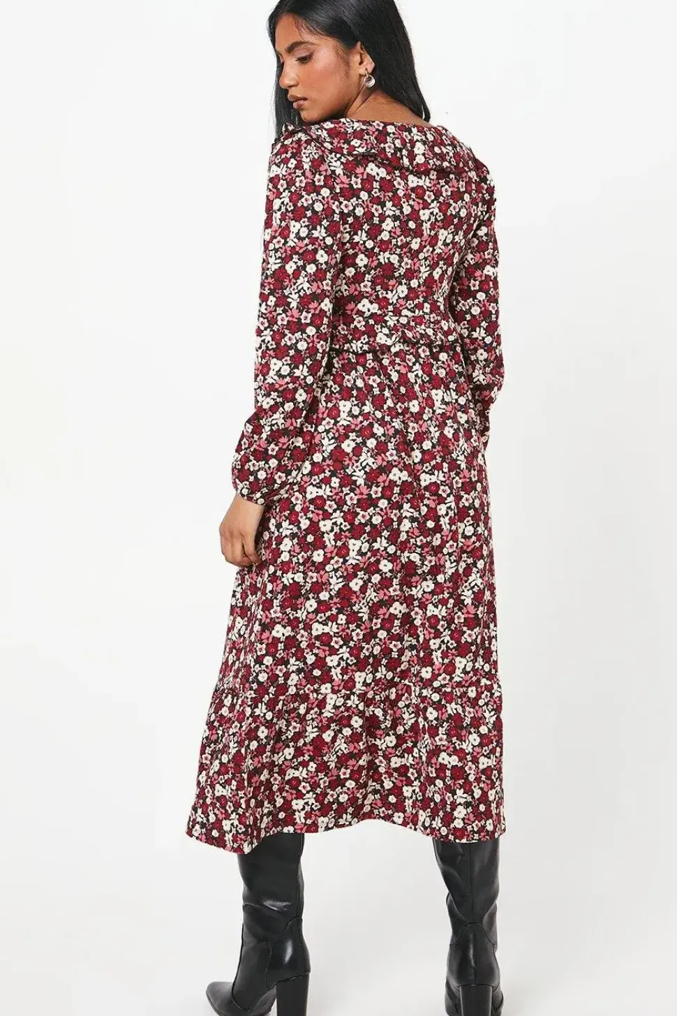 Petite Ditsy Floral Ruffle Front Midi Dress