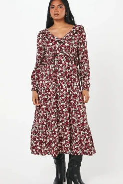 Petite Ditsy Floral Ruffle Front Midi Dress