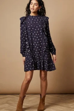 Petite Ditsy Printed Ruffle Lace Trim Mini Dress