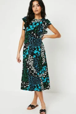 Petite Ditsy Ruffle Sleeve Empire Midi Dress