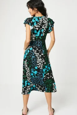 Petite Ditsy Ruffle Sleeve Empire Midi Dress
