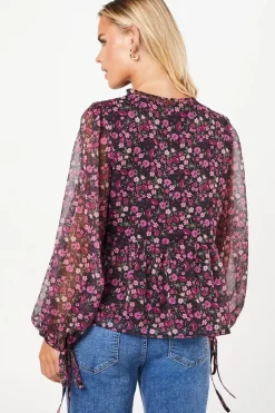 Petite Ditsy Tie Neck Chiffon Blouse