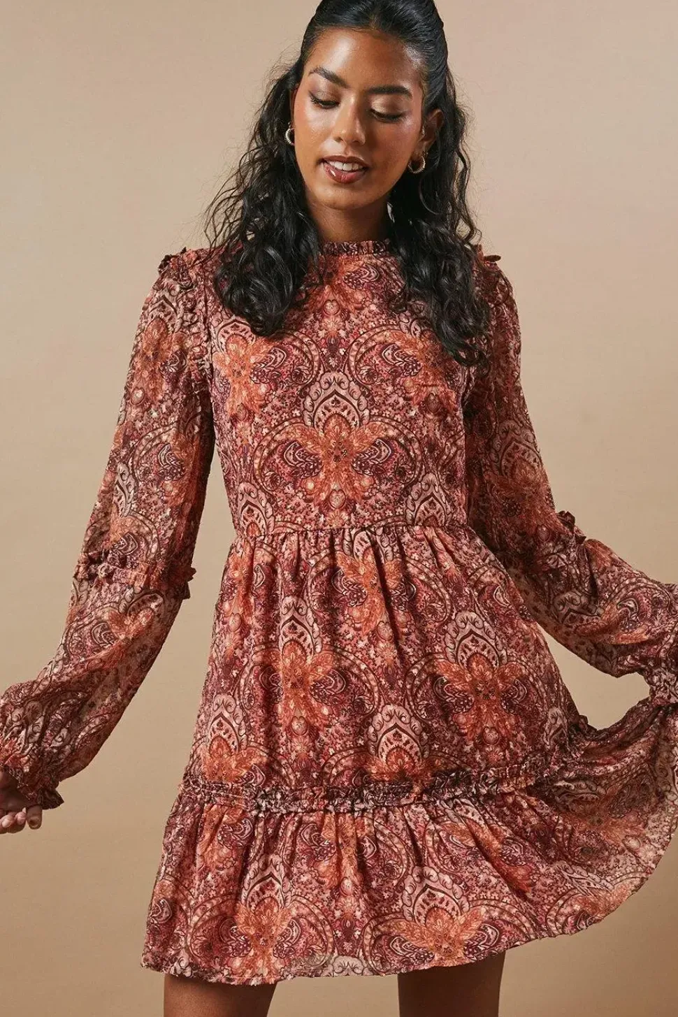Petite Dobby Chiffon Ruffle Detail Mini Dress