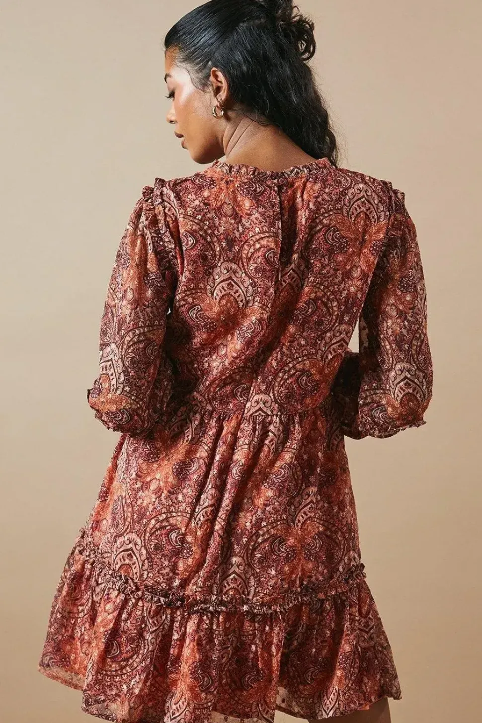 Petite Dobby Chiffon Ruffle Detail Mini Dress