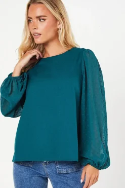 Petite Dobby Contrast Sleeve Blouse