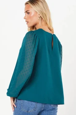 Petite Dobby Contrast Sleeve Blouse