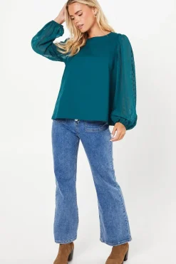 Petite Dobby Contrast Sleeve Blouse