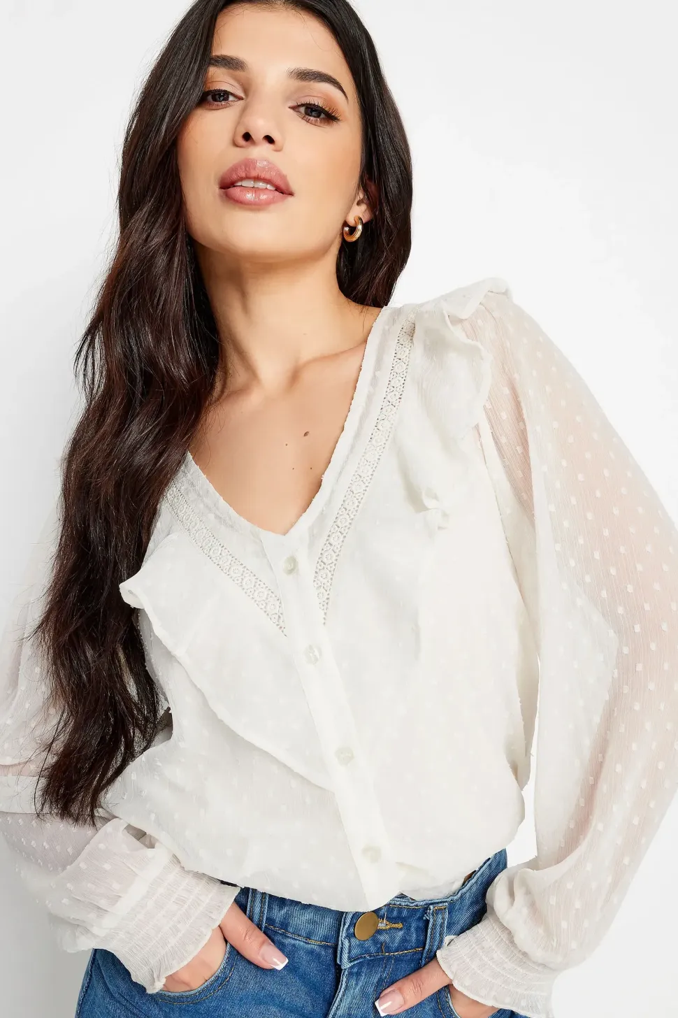 Petite Dobby Crochet Blouse
