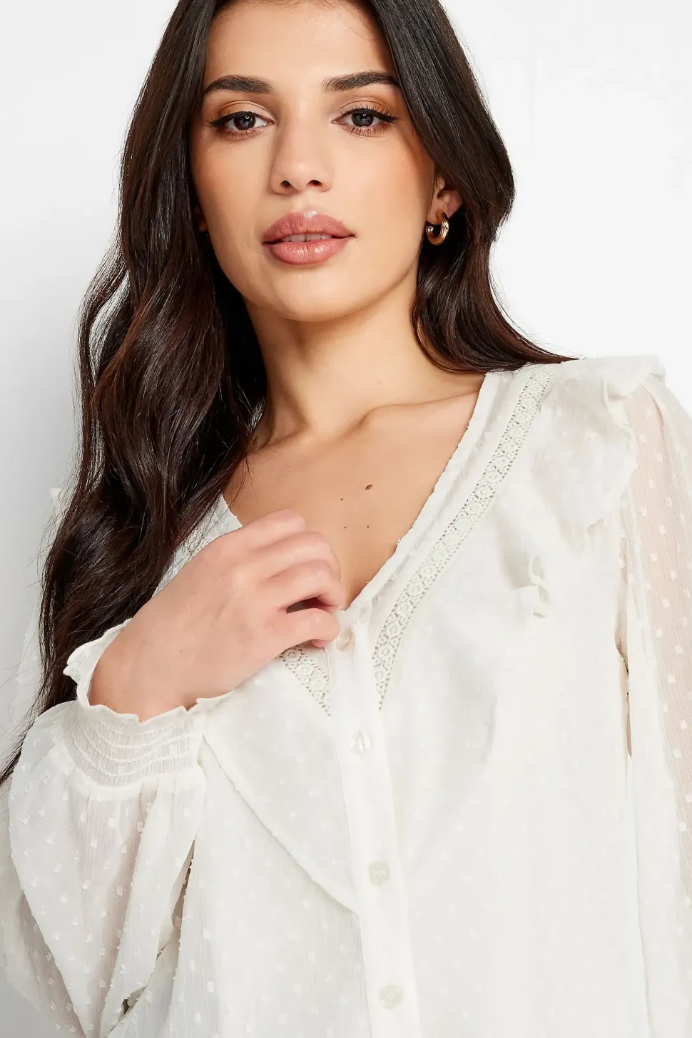 Petite Dobby Crochet Blouse