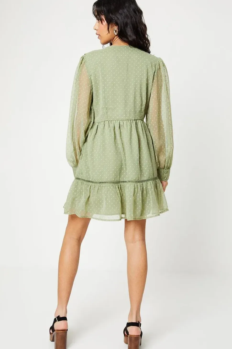 Petite Dobby Scallop Trim Detail Mini Dress