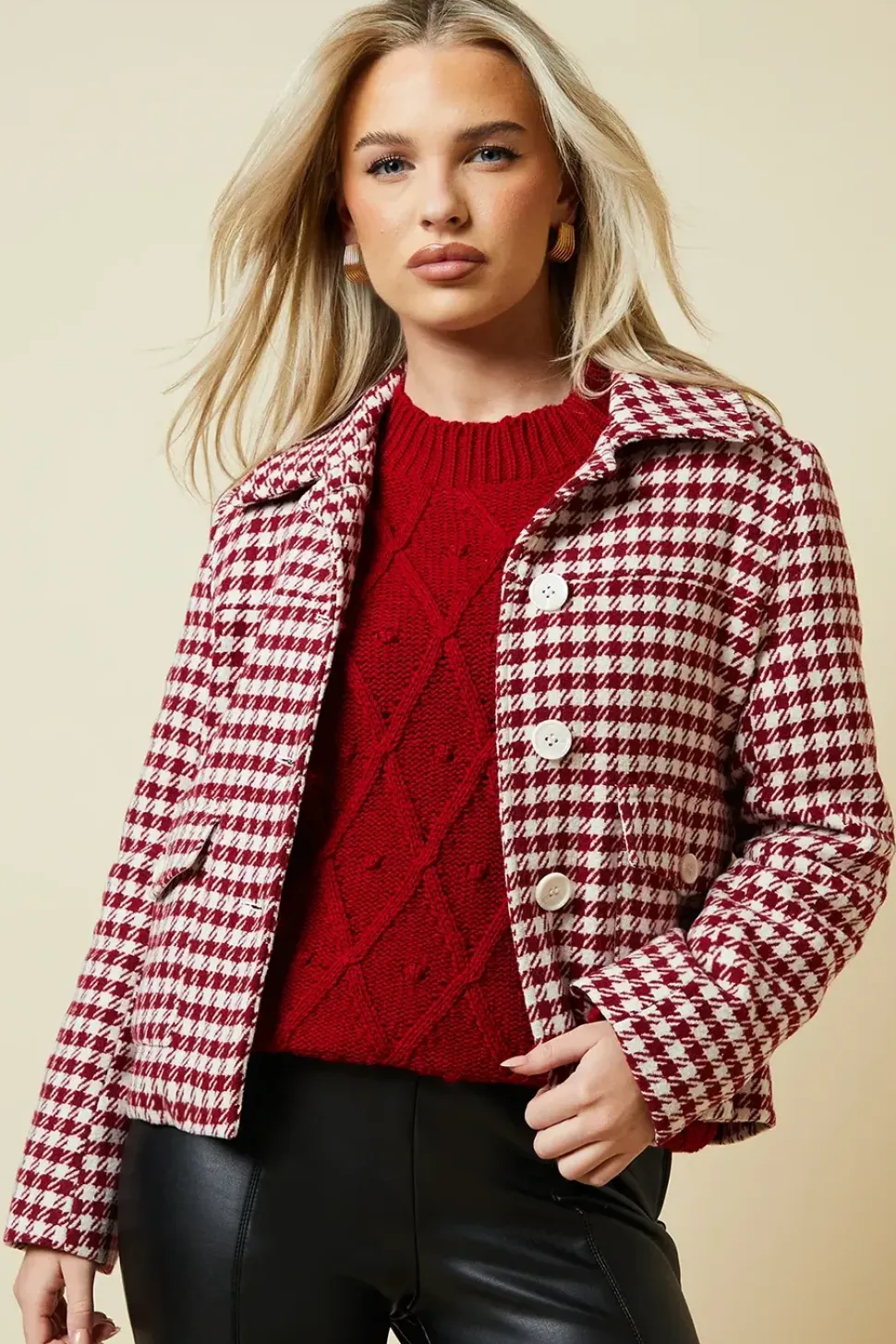 Petite Dogtooth Wool Short Coat