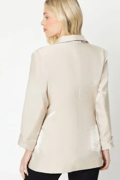 Petite Double Breasted Satin Shimmer Longline Blazer