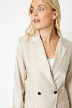 Petite Double Breasted Satin Shimmer Longline Blazer