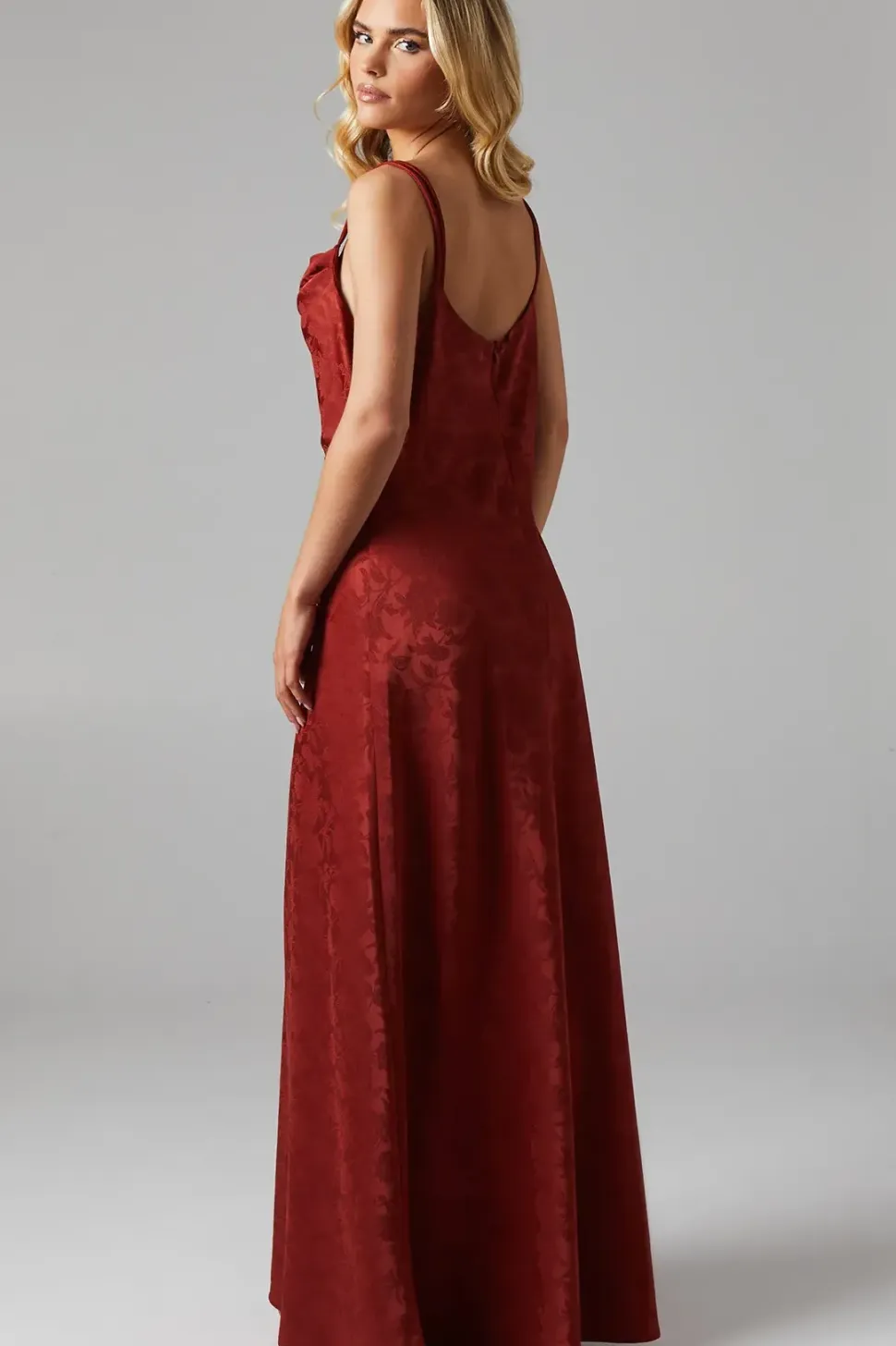 Petite Double Strap Cowl Neck Satin Jacquard Bridesmaids Dress