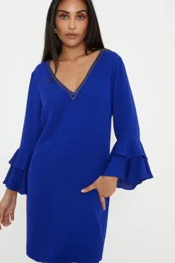 Petite Embellished Ruffle Sleeve Shift Dress