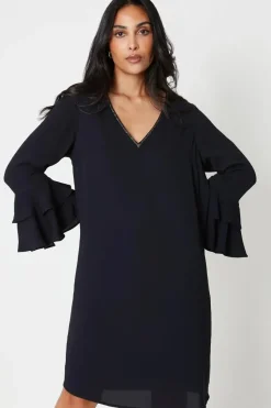 Petite Embellished Sequin Ruffle Sleeve Shift Dress