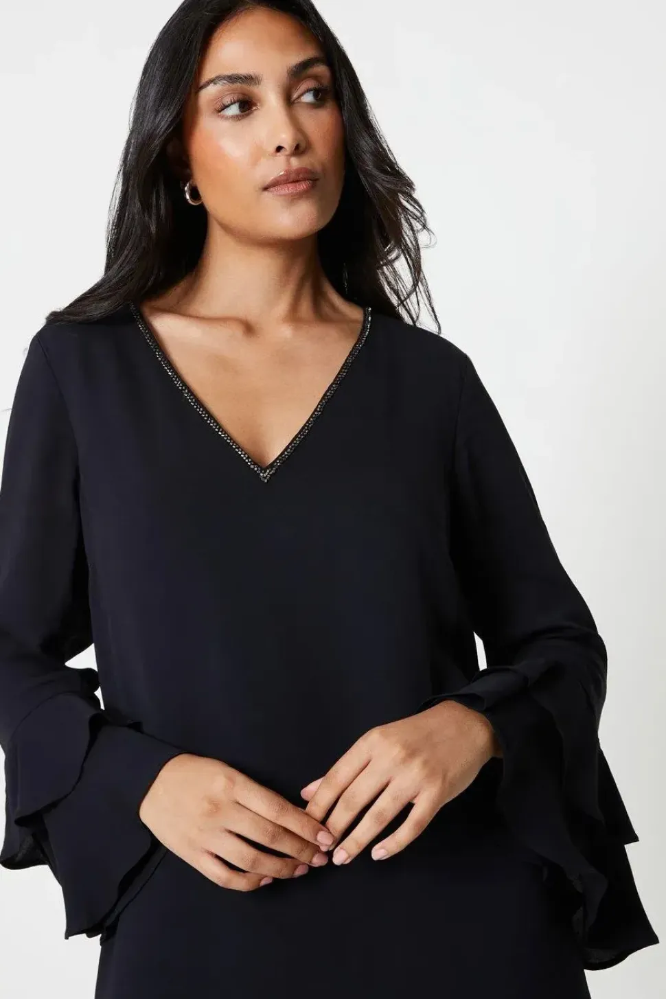 Petite Embellished Sequin Ruffle Sleeve Shift Dress