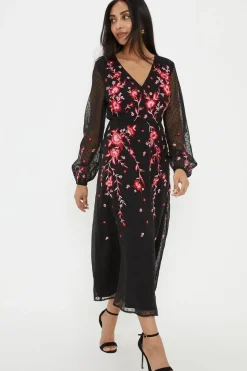 Petite Embroidered Dobby Midi Dress