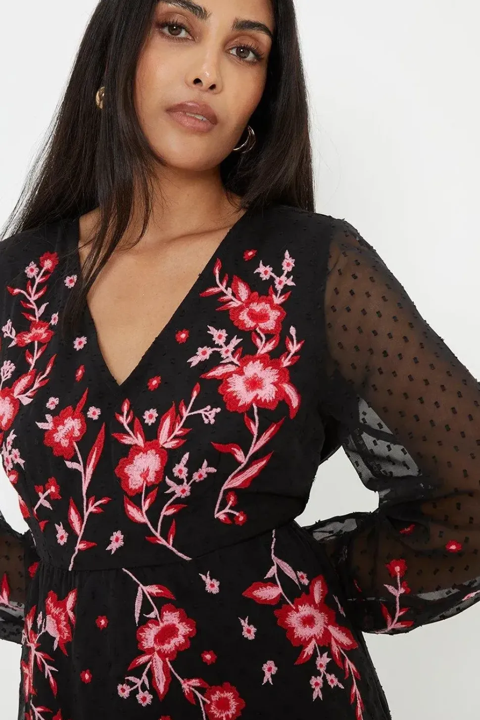 Petite Embroidered Dobby Midi Dress