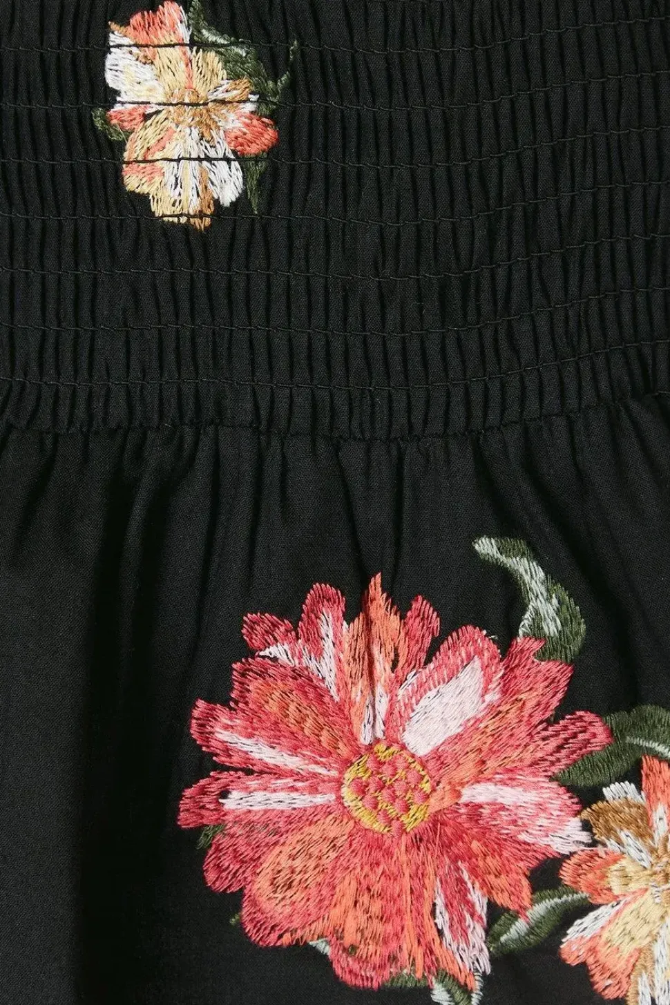 Petite Embroidered Shirred Bodice Blouse