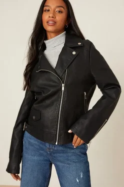 Petite Faux Leather Biker Jacket