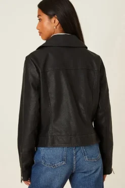 Petite Faux Leather Biker Jacket