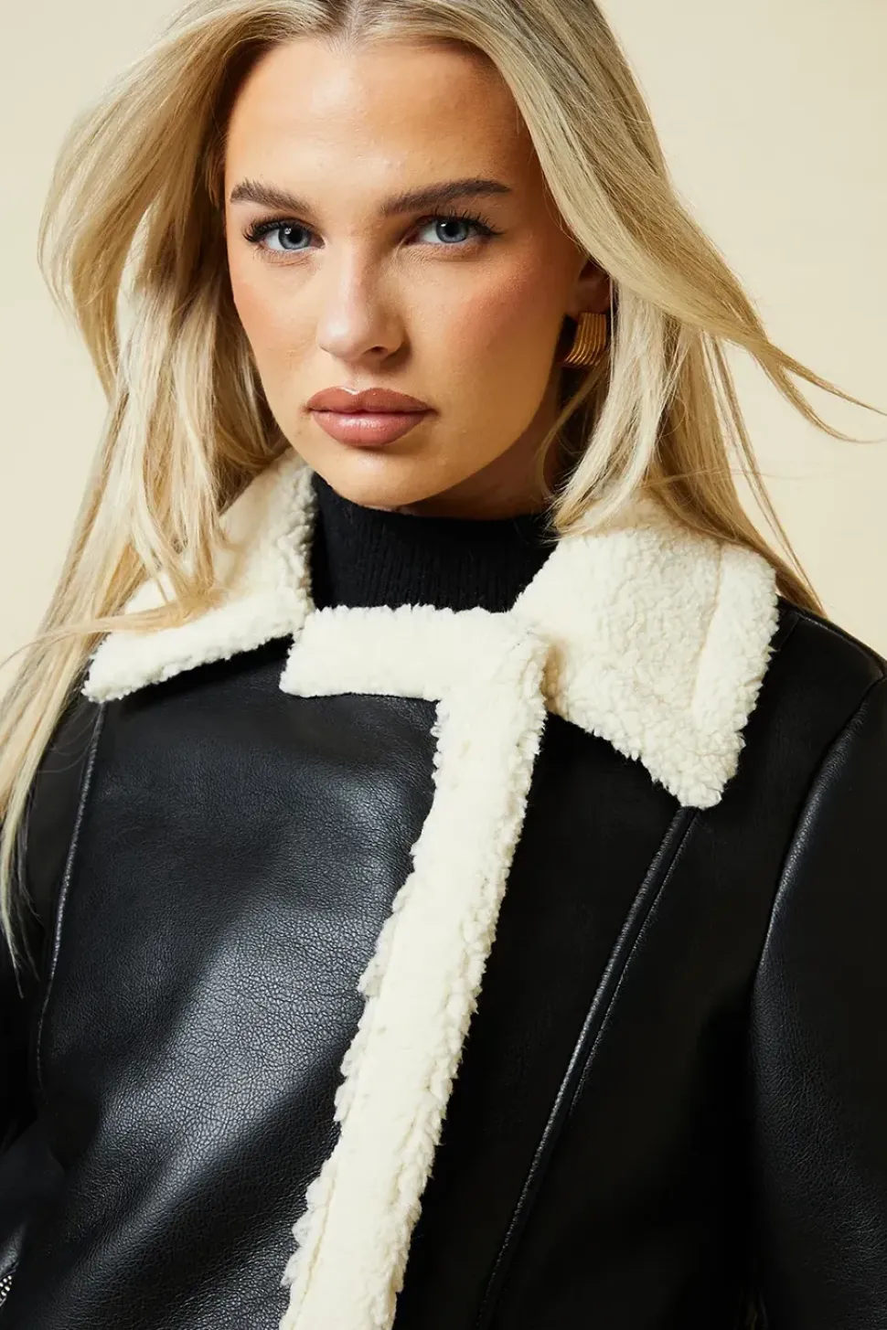 Petite Faux Leather Longline Aviator Jacket