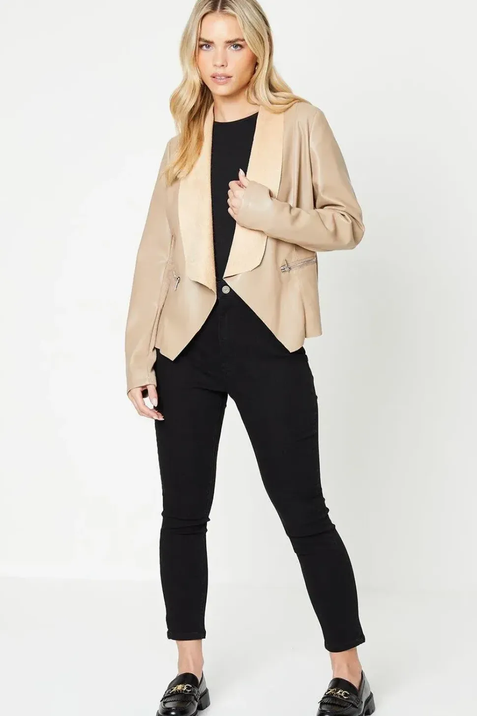 Petite Faux Leather Waterfall Jacket