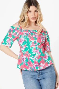 Petite Floral Bardot Strappy Tea Top