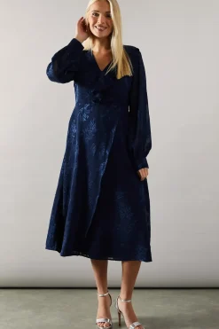 Petite Floral Burn Out Asymmetric Ruffle Midi Dress