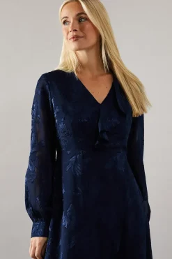 Petite Floral Burn Out Asymmetric Ruffle Midi Dress