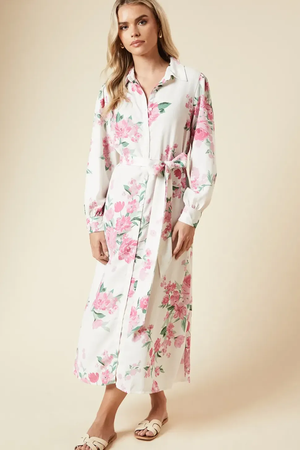 Petite Floral Button Through Midi Shirt Dress