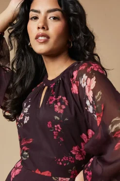 Petite Floral Chiffon Keyhole Mini Dress