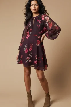 Petite Floral Chiffon Keyhole Mini Dress