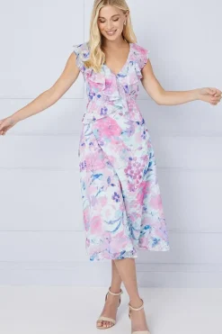 Petite Floral Dobby Ruffle Midi Dress