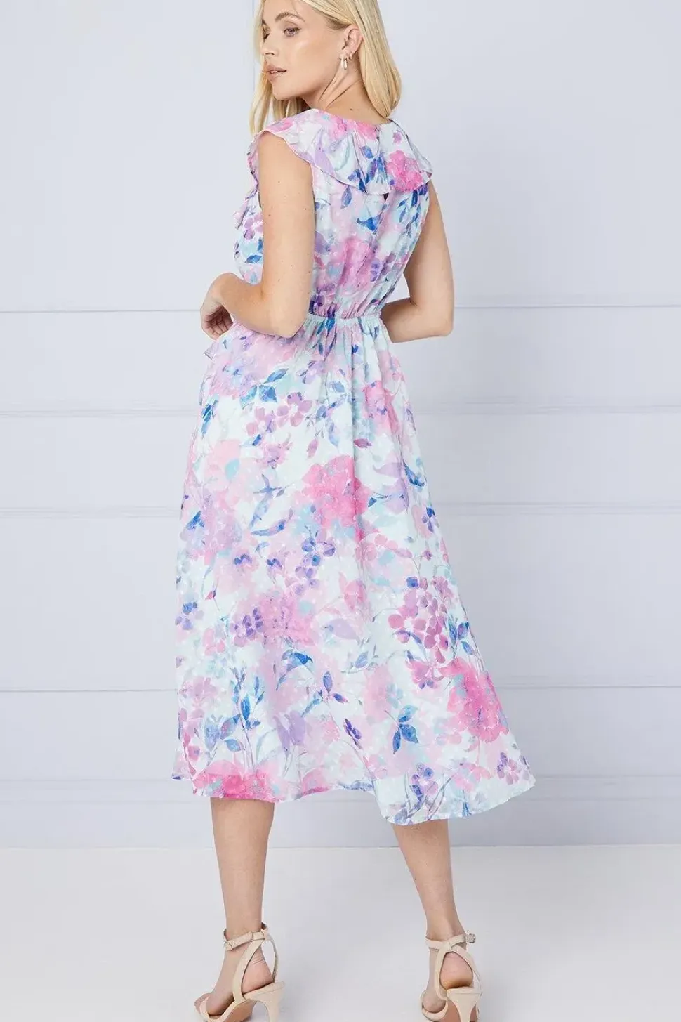 Petite Floral Dobby Ruffle Midi Dress