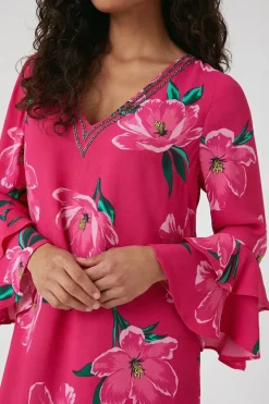 Petite Floral Embellished Ruffle Sleeve Shift Dress