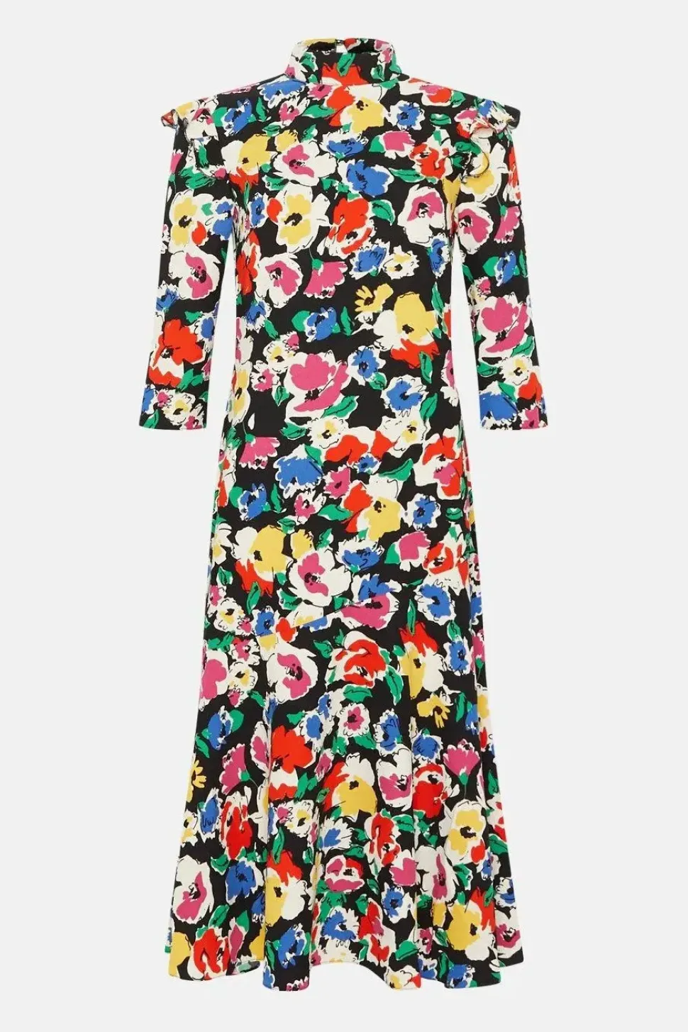 Petite Floral Flippy Mock Neck Midi Dress