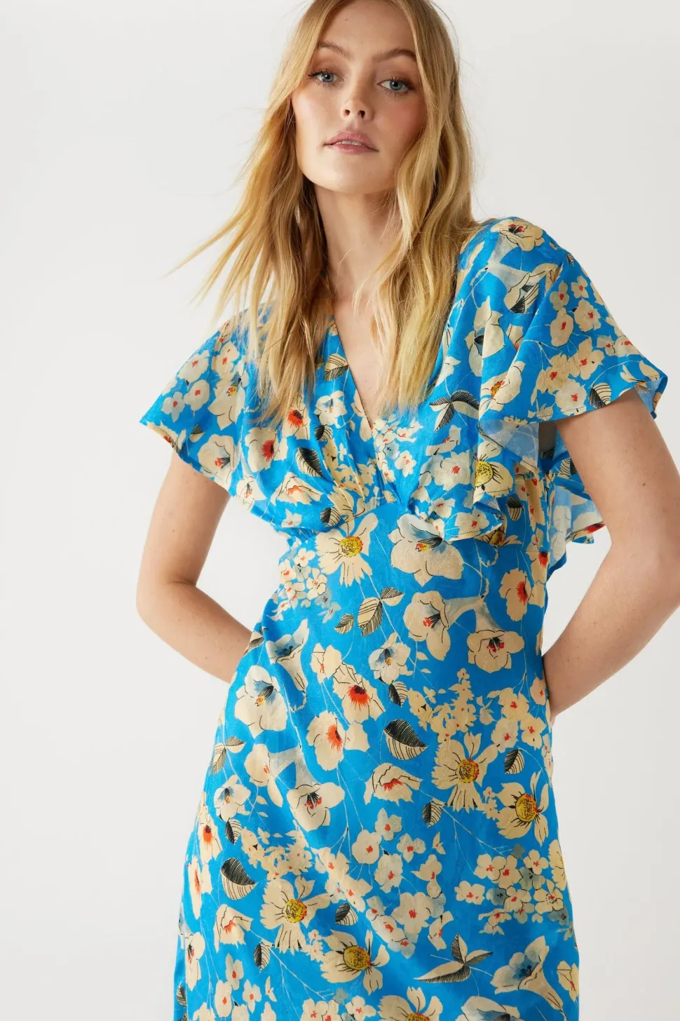 Petite Floral Fluted Sleeve Maxi Tea Dress