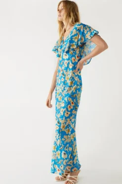 Petite Floral Fluted Sleeve Maxi Tea Dress